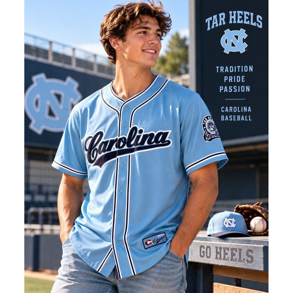 UNC Tar Heels Colosseum Baseball Jersey Carolina Blue Men's M